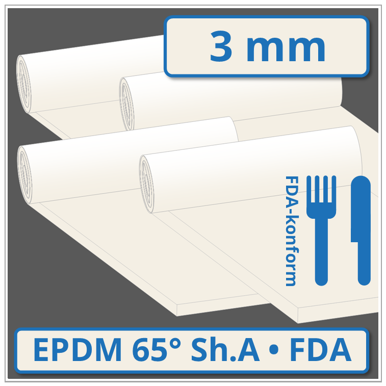 EPDM hell Gummimatte 3 mm stark 65 ±5° Shore A FDA-konform