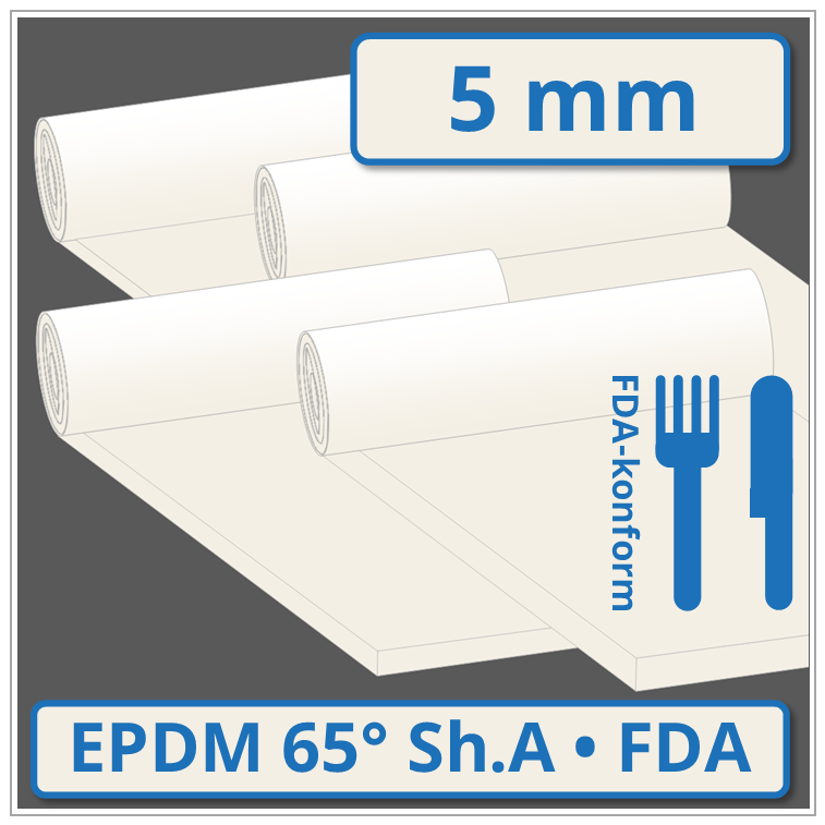 EPDM hell Gummimatte 5 mm stark 65 ±5° Shore A FDA-konform
