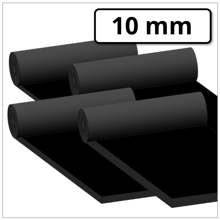 RS PRO Gummimatte selbstklebend, Schwarz, 1m x 10mm x 2m (Preis pro 1  Stück)