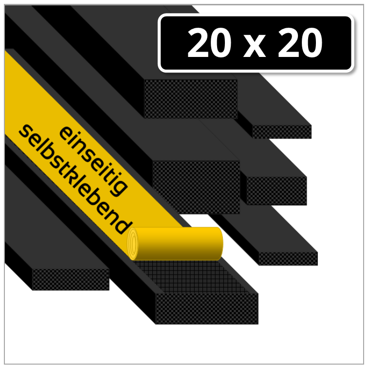 20x50 mm EPDM Moosgummi-Vierkantprofil / Rechteckprofil schwarz