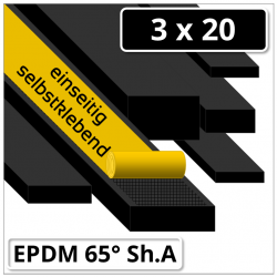 EPDM Gummi Rechteckstreifen 3x20 mm 65° Shore A schwarz