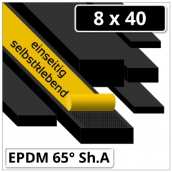 EPDM Gummi Vierkantstreifen 8x40 mm 65° Shore A schwarz