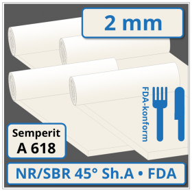 A 618 - NR/SBR hell Gummiplatte 2 mm stark 45 ±5° Shore A FDA-konform