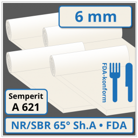 A 621 - NR/SBR hell Gummiplatte 6 mm stark 65 ±5° Shore A FDA-konform